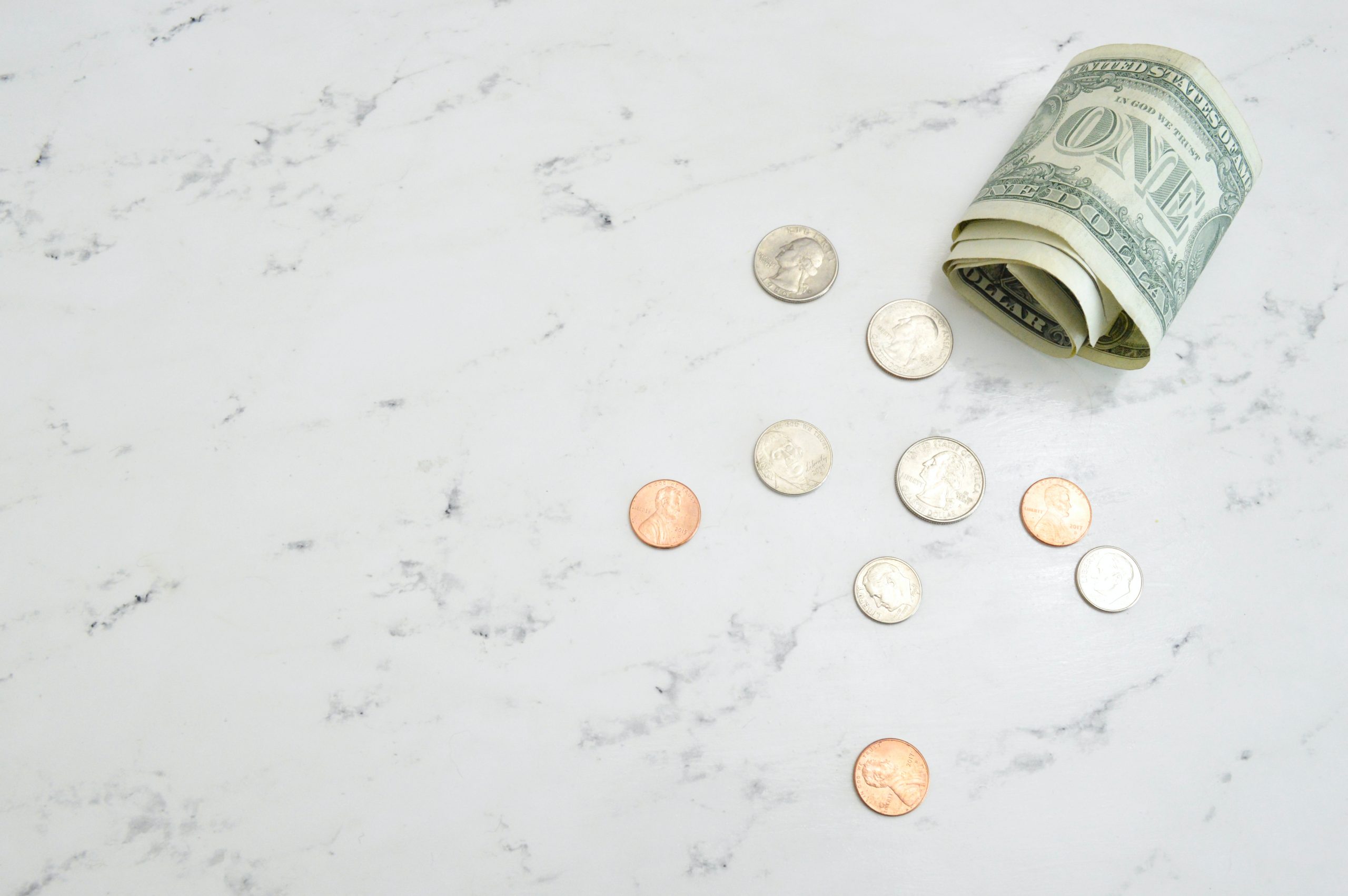 assorted banknotes and coins